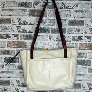 HOBO Cream Leather Tote with Brown Straps
